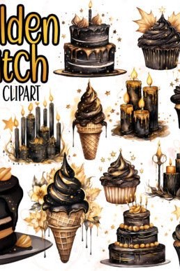 dark gold witch birthday clipart bundle graphics 80166745 1 1 580x387