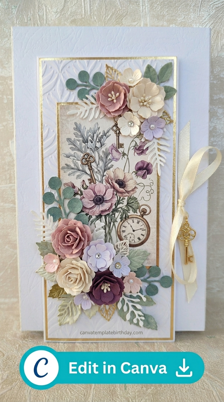 birthday card holder handmade 3D greeting card pop up printable editable
