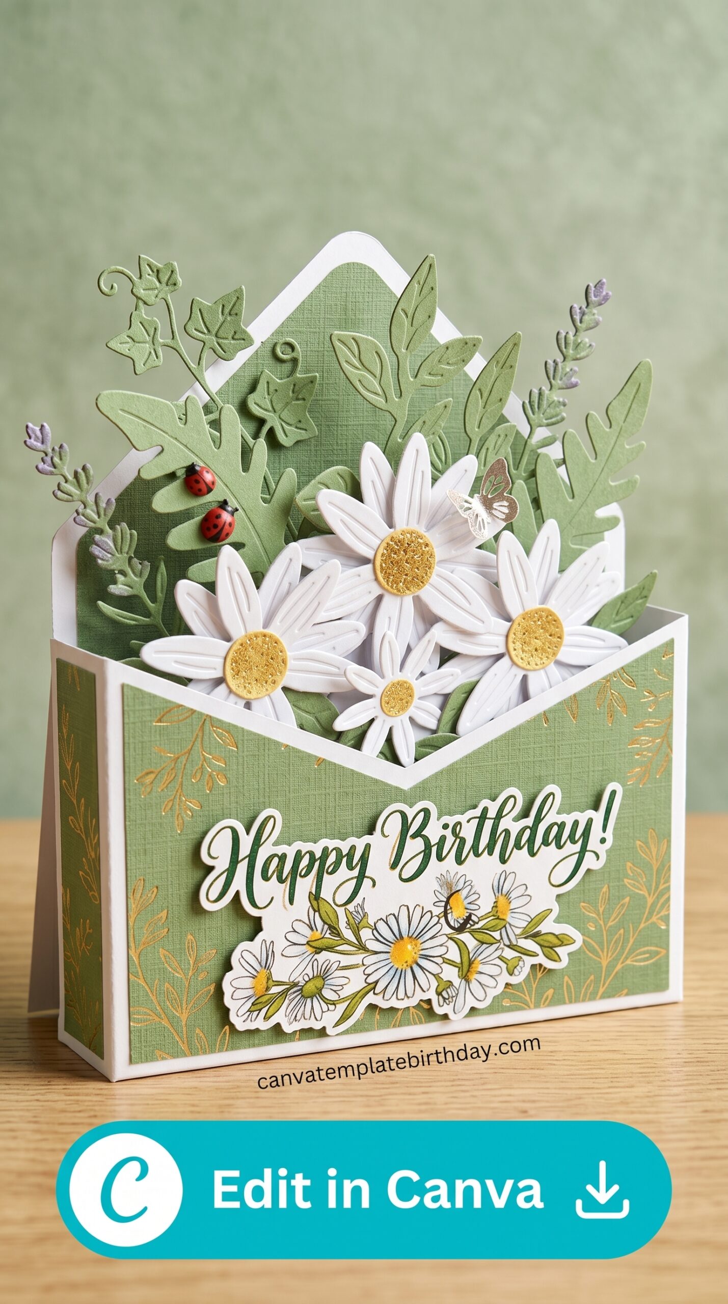 birthday card holder handmade daisy 3D envelope pop up printable editable