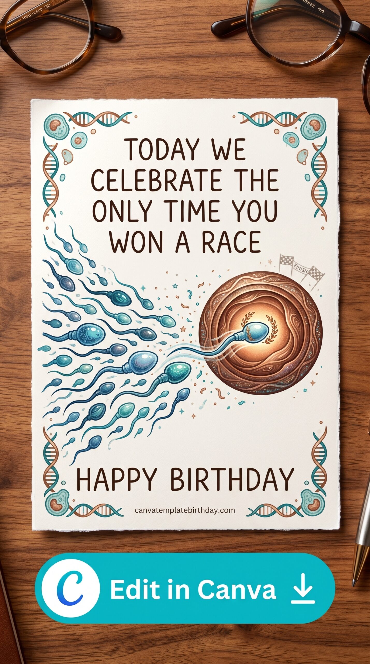birthday card husband funny race humor celebration printable editable