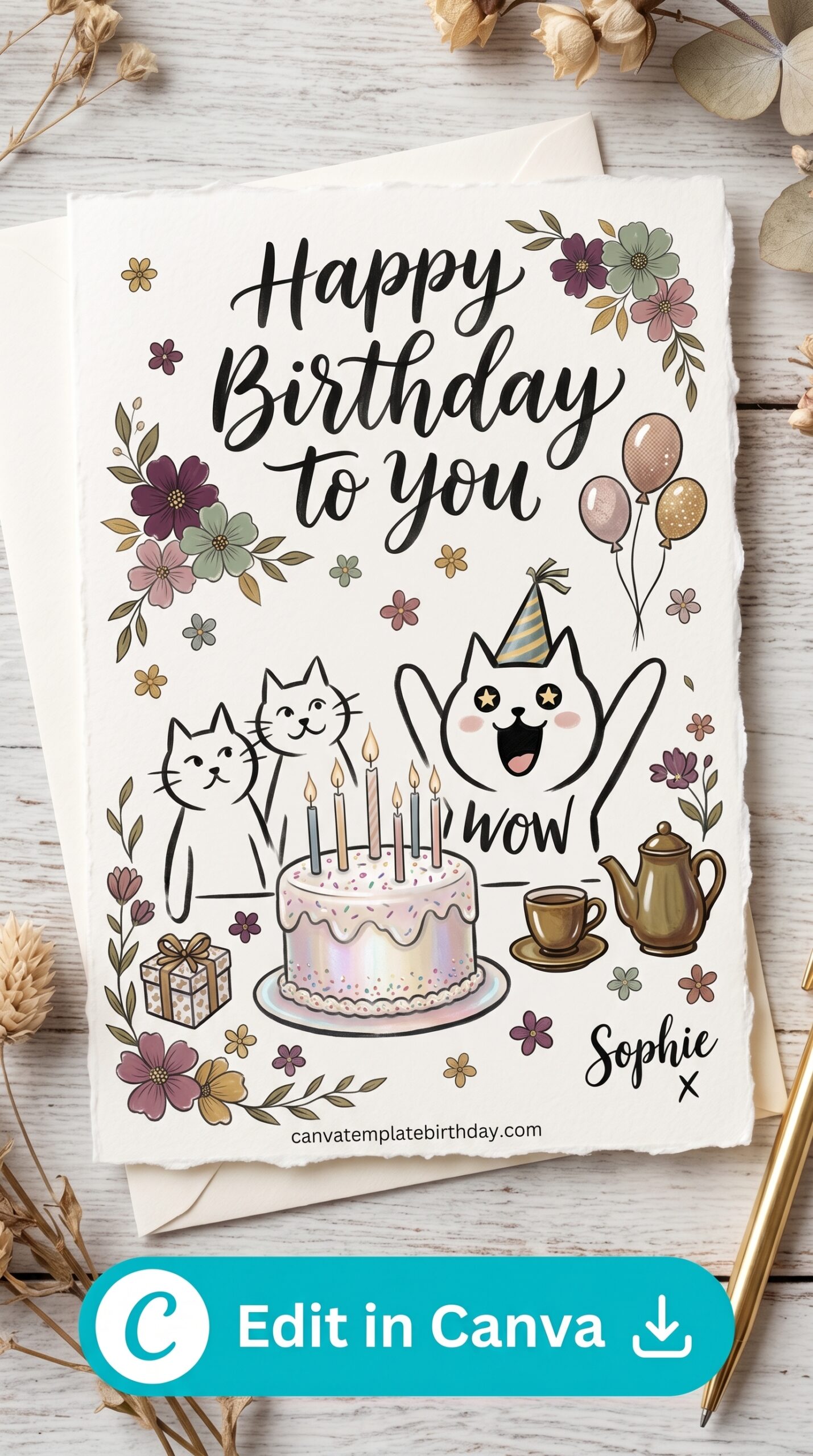 birthday card ideas for friends cute cats happy messages printable editable