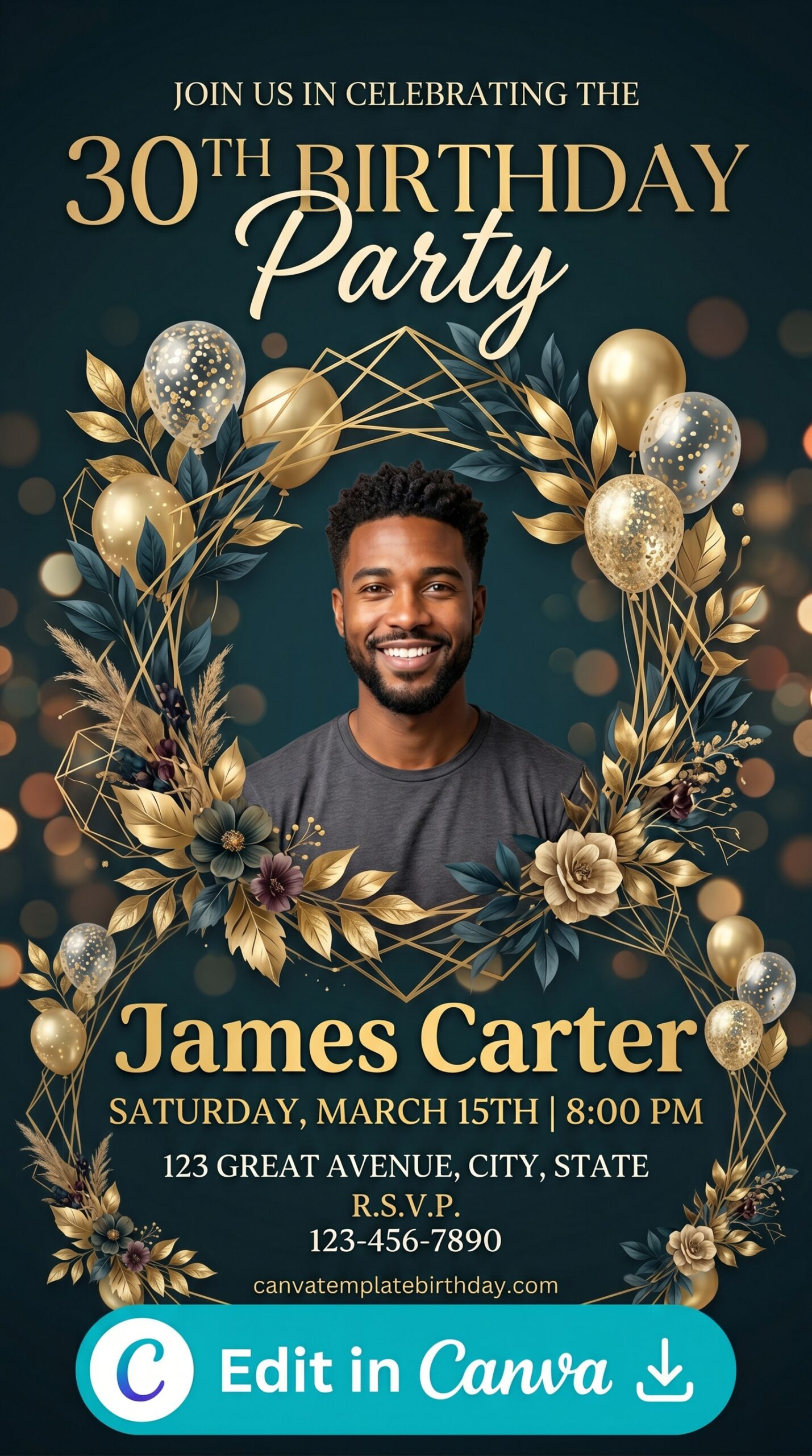 birthday invitation ai generator gold foil luxury style printable editable