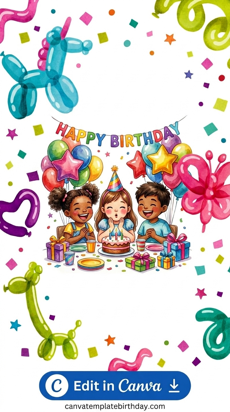 Birthday Invitation Background HD — Balloons and Streamers Canva Template