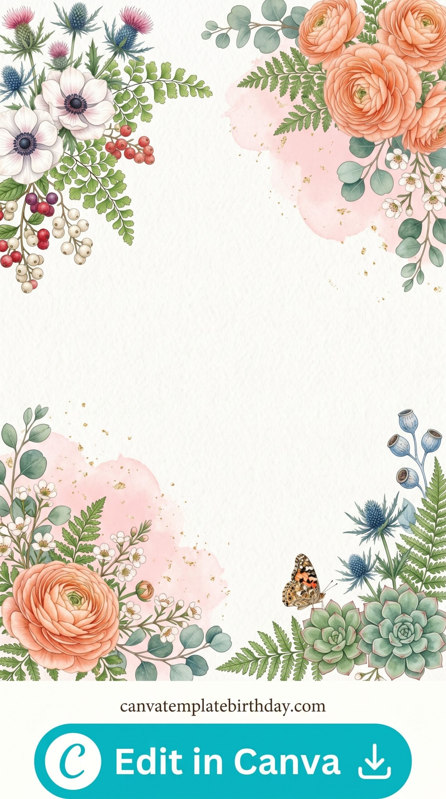 Birthday Invitation Background HD — Elegant Watercolor Canva Template