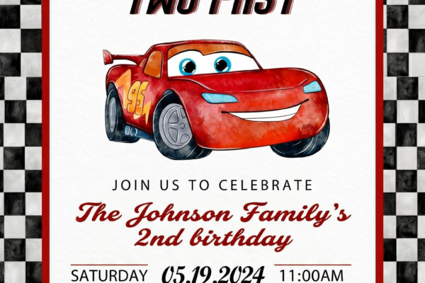 Birthday invitation card for kids Cars Lightning McQueen customizable template