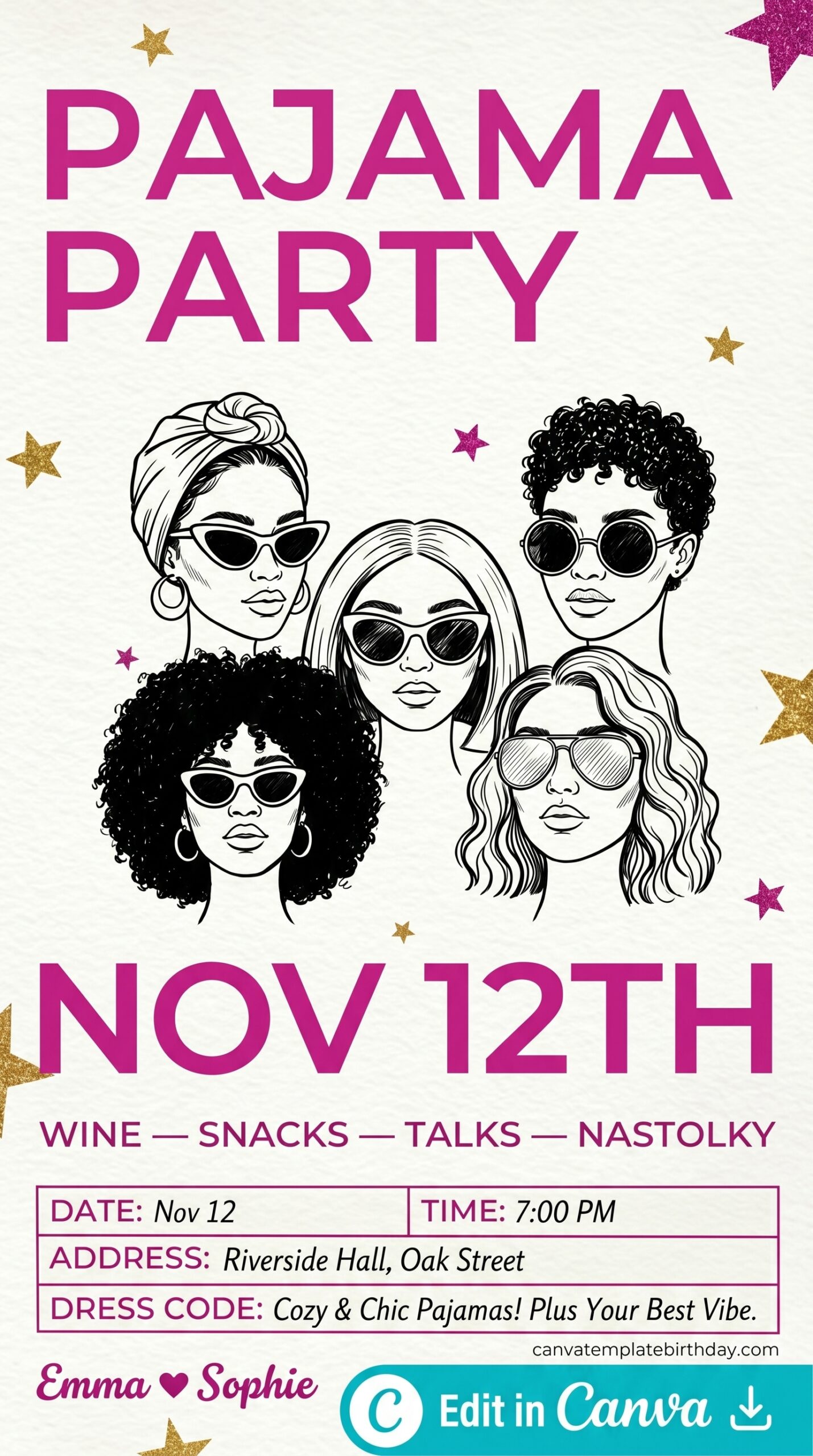 birthday invitation email to friends pajama party poster fun printable editable