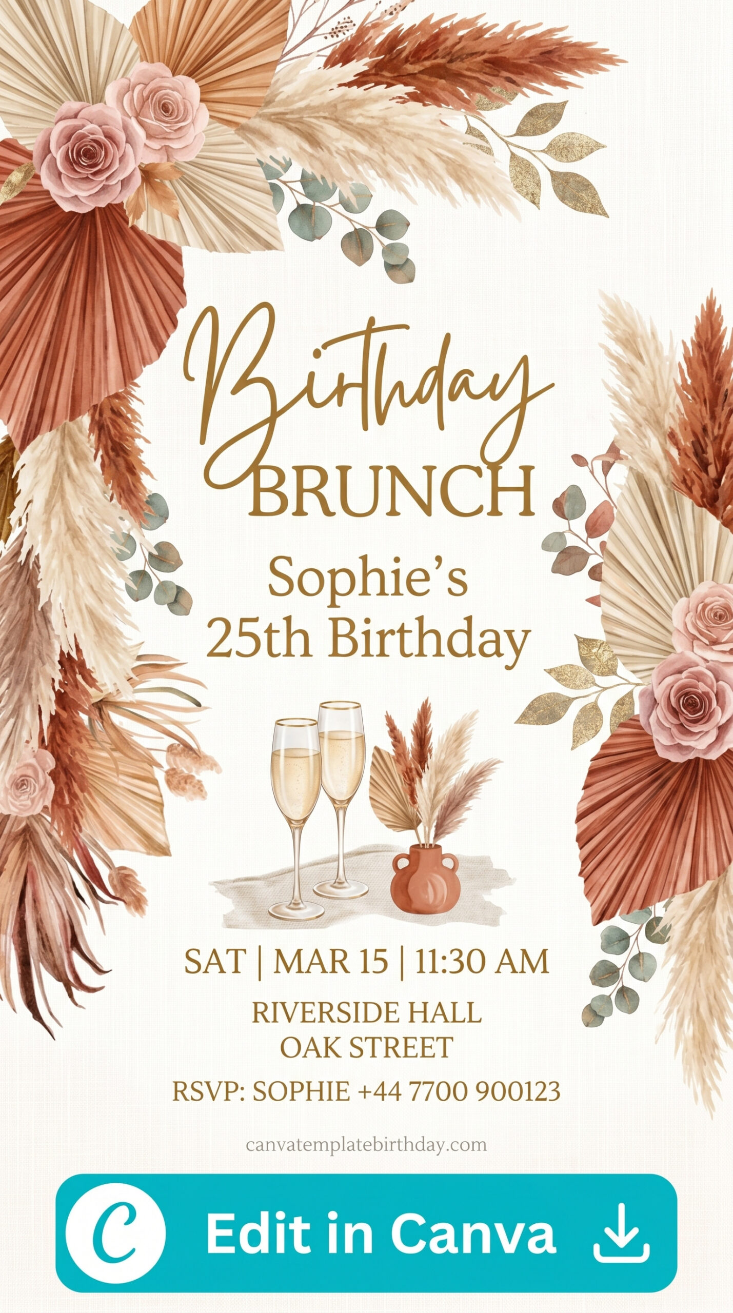 birthday invitation email to friends floral boho editable invitation printable editable