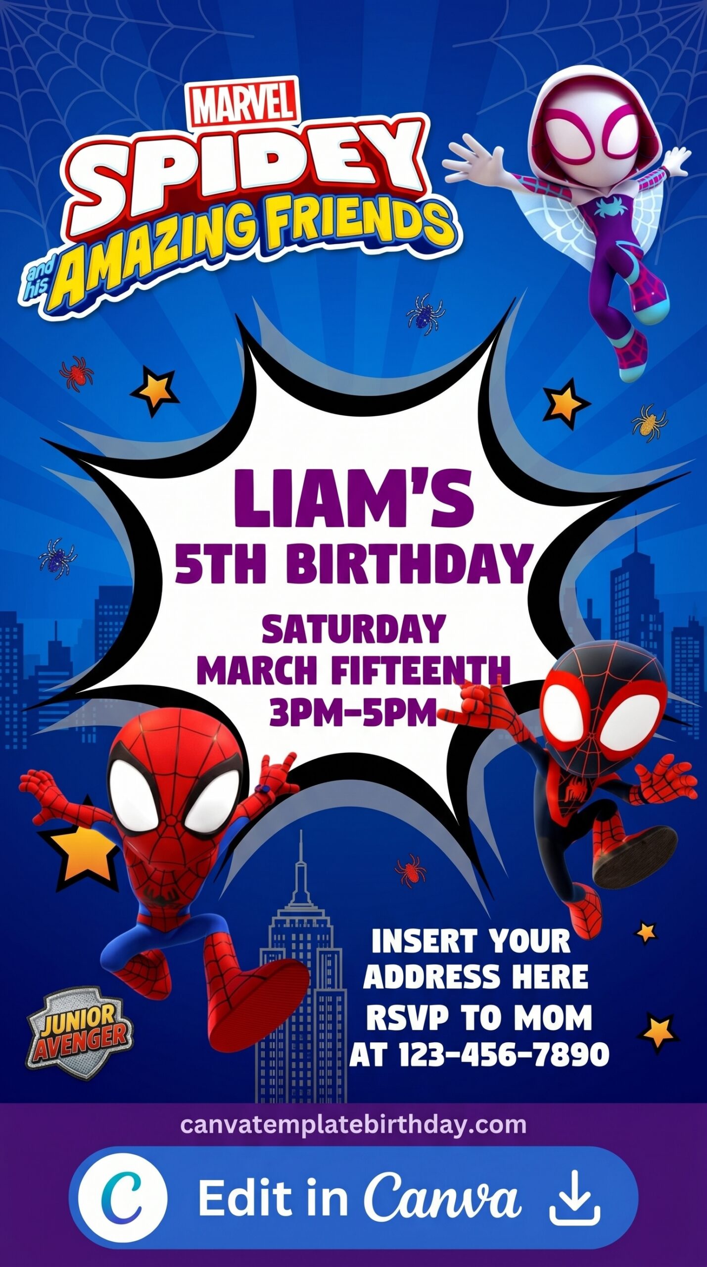 spidey epic birthday invitation card for kids
