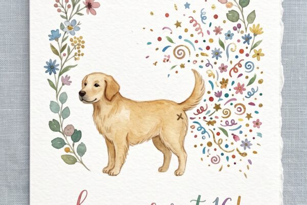birthday invitation girl cute yellow dog balloon sweet 16 printable editable
