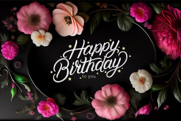 black birthday theme aesthetic dark floral card premium design printable editable
