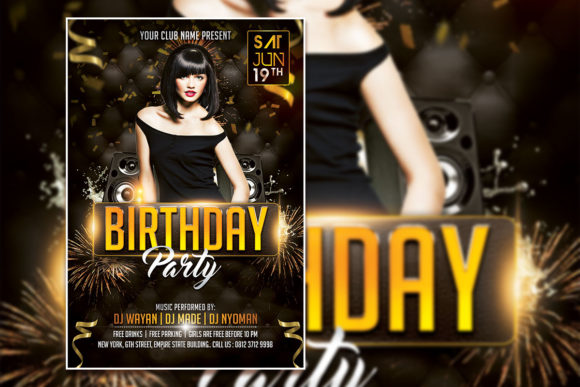 dark aesthetic birthday theme party flyer template printable editable