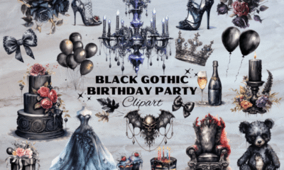 dark bday aesthetic gothic birthday party elements printable editable