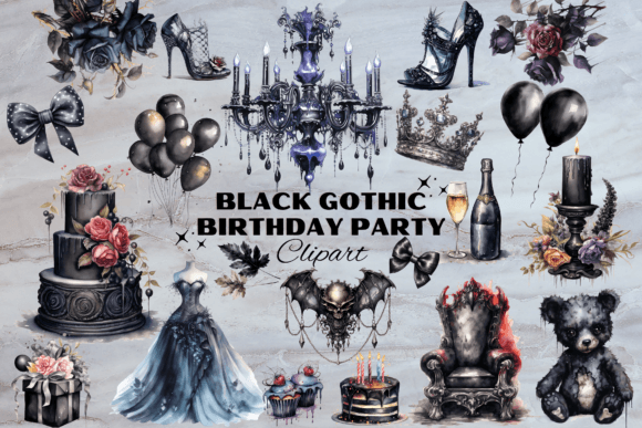 dark bday aesthetic gothic birthday party elements printable editable