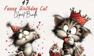 dark themed birthday party whimsical funny cat clipart printable editable