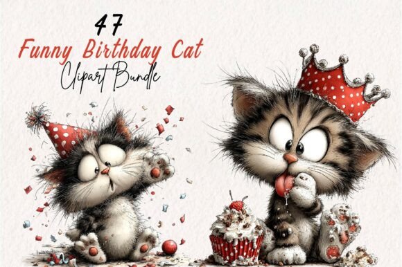 dark themed birthday party whimsical funny cat clipart printable editable
