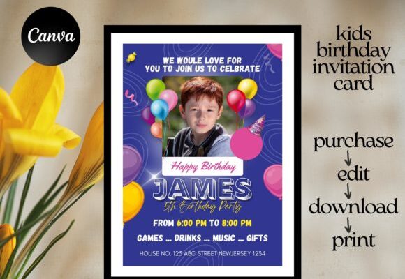birthday invitation card for kids DIY party printable editable colorful