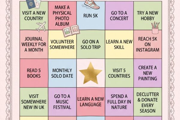 Pink Birthday Rewards bingo card for celebrations