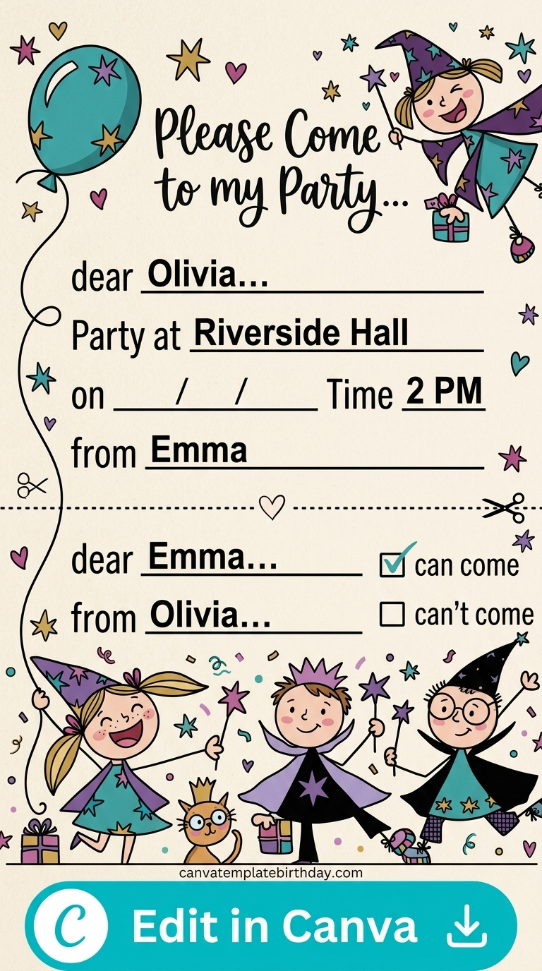 template birthday party invitation fun kids balloons theme printable editable