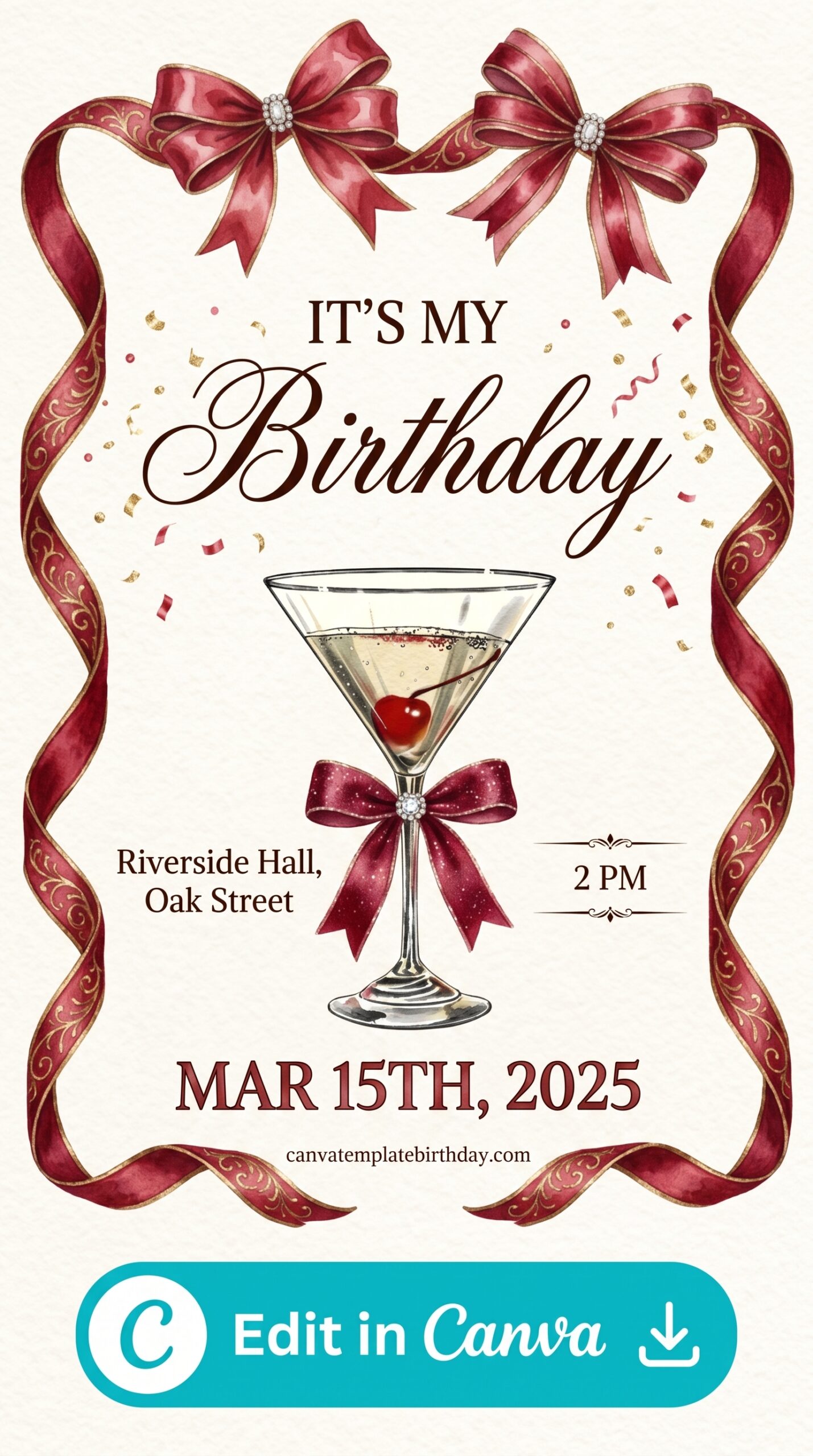 template birthday party invitation stylish martini adult chic printable editable