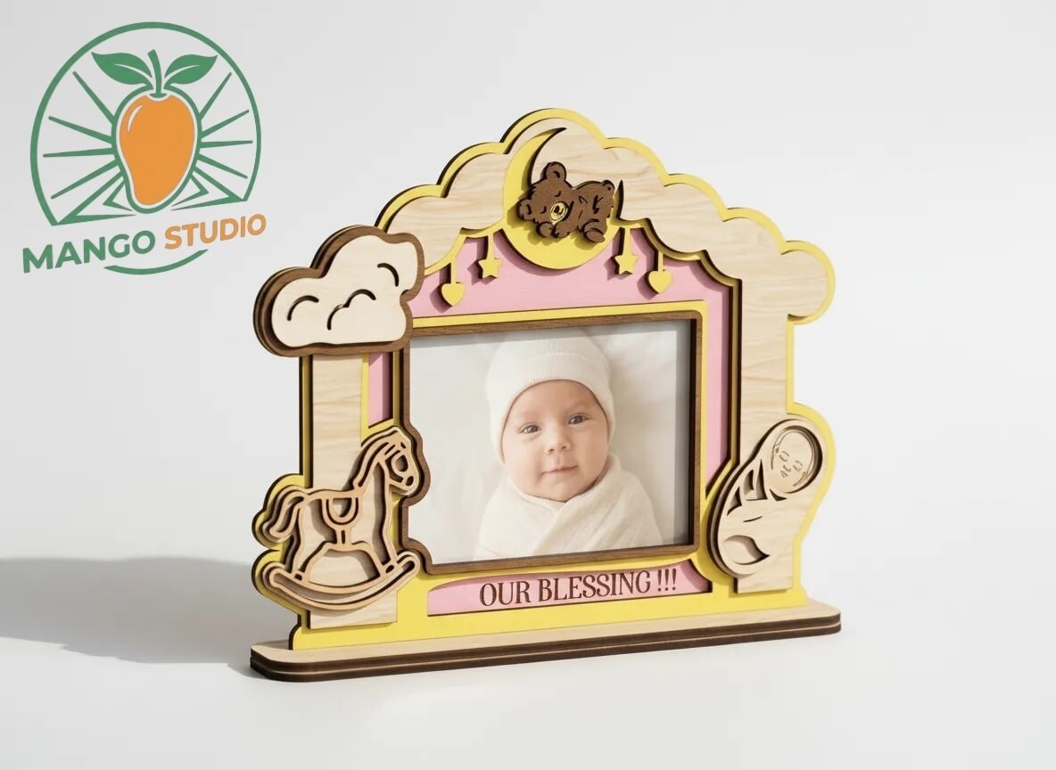 laser cut baby photo frame svg 3d baby photo frame laser cut file printable editable 3