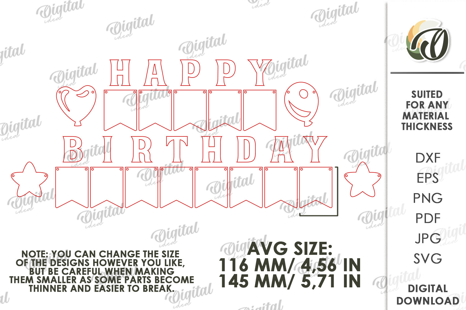 laser cut birthday banner svg 3d banner laser cut printable editable 1