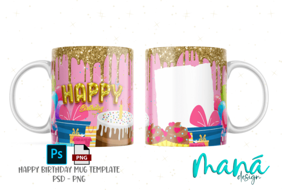 happy birthday mug template psd png