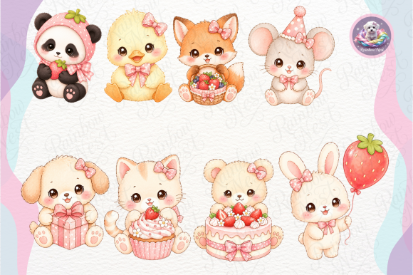 birthday decoration ideas girl baby kawaii cute animals pink berry printable editable