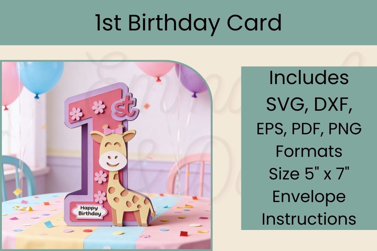 birthday decoration ideas girl baby giraffe safari 3D SVG card printable editable