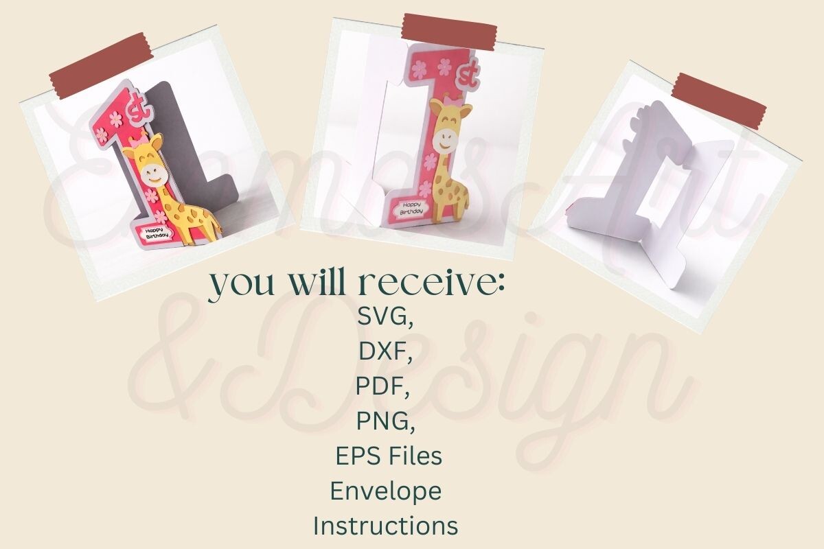 birthday decoration ideas girl baby giraffe safari 3D SVG card printable editable