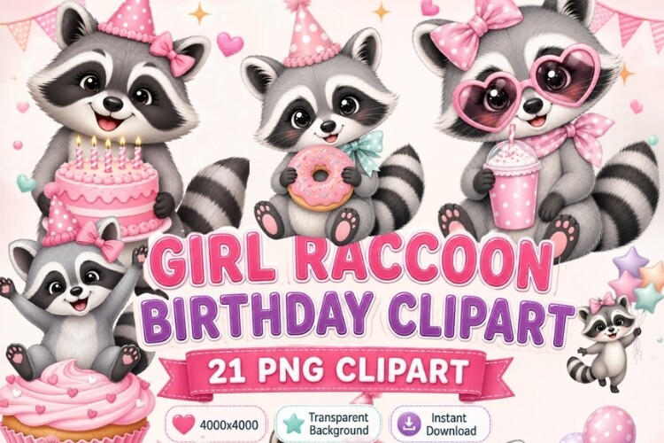 birthday decoration ideas girl baby cute raccoon woodland girl pink printable editable