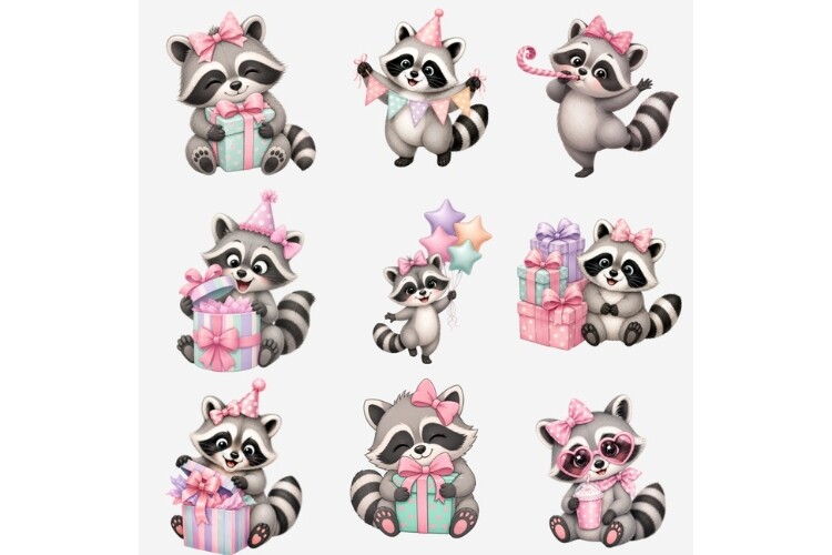 birthday decoration ideas girl baby cute raccoon woodland girl pink printable editable