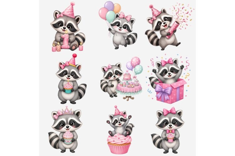birthday decoration ideas girl baby cute raccoon woodland girl pink printable editable