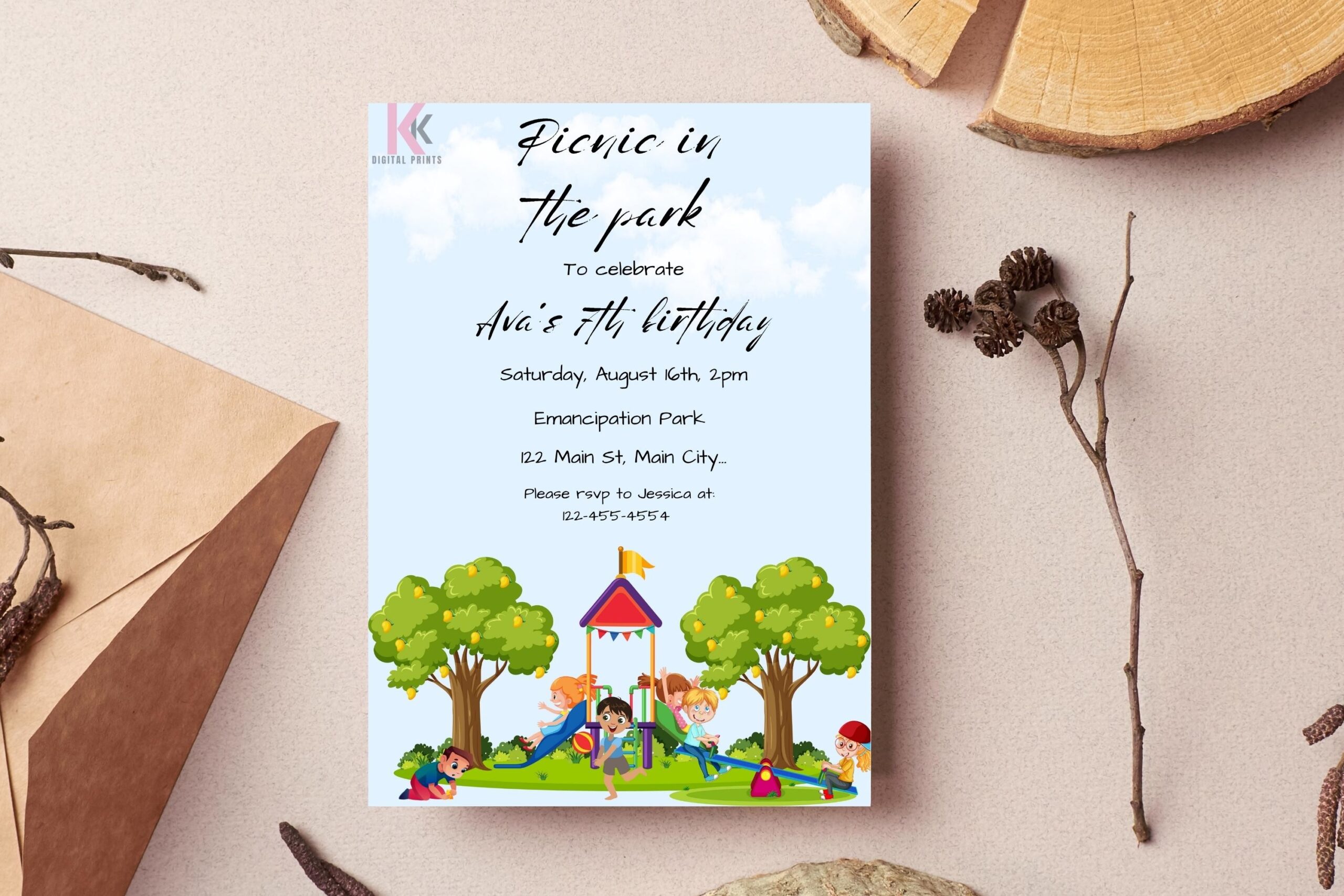 picnic in the park birthday invite outdoor celebration template editable