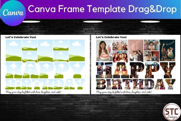 birthday photo wall collage frame outdoor night party editable