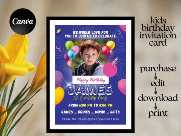 birthday invitation card for kids design 1 printable editable