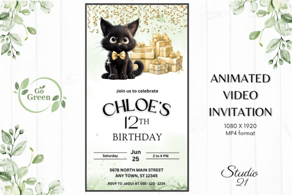 birthday template aesthetic black cute black cat birthday invitation graph printable editable