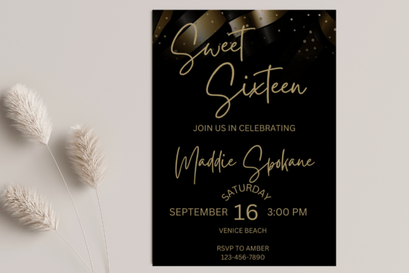 birthday template aesthetic black black gold sweet sixteen birthday invite printable editable