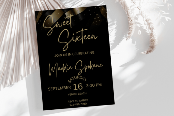 birthday template aesthetic black black gold sweet sixteen birthday invite printable editable