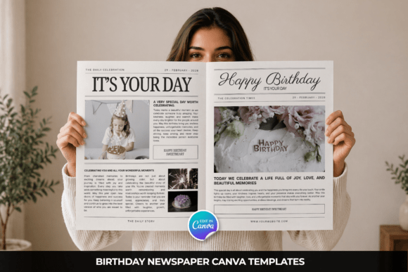 black and white aesthetic birthday birthday newspaper canva template g template editable