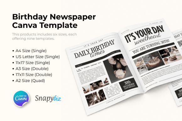 black and white aesthetic birthday birthday newspaper canva template g template editable