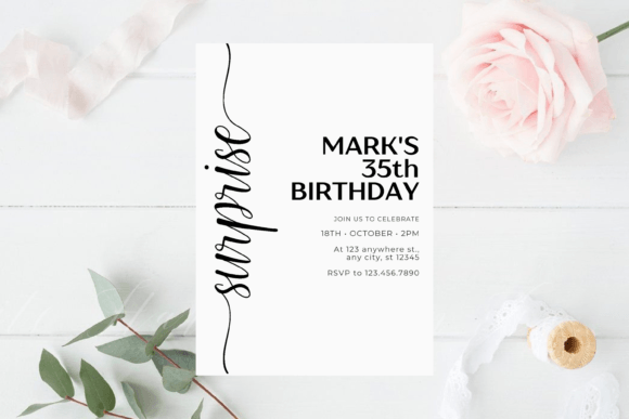 black and white aesthetic birthday black white surprise birthday invit template editable