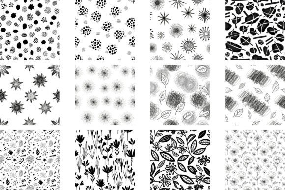 black and white aesthetic birthday hand drawn black white doodle patte template editable