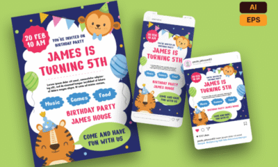 kids birthday invitation template design 1 printable editable