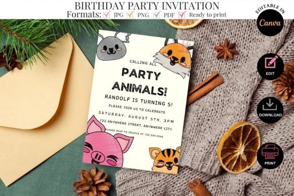 kids birthday invitation template design 6 printable editable