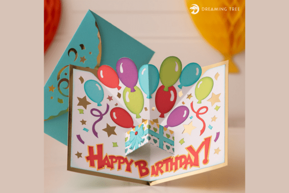 pop up card kids birthday balloons pop-up card svg view 1