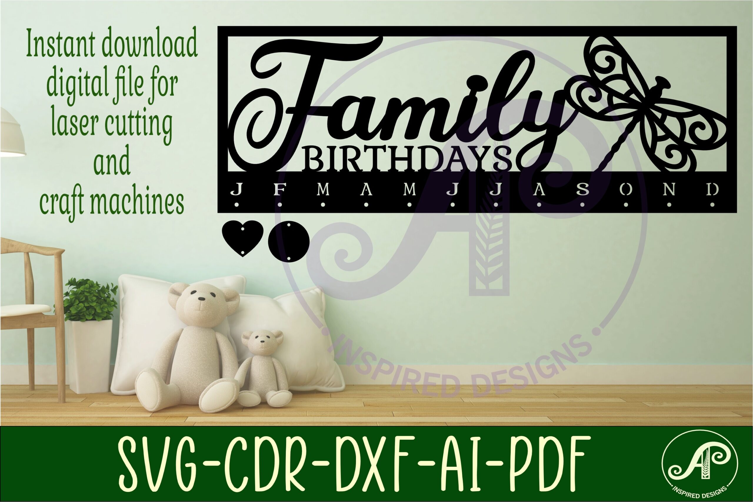 laser cut birthday calendar svg dragonfly calendar set svg laser cut printable editable 2