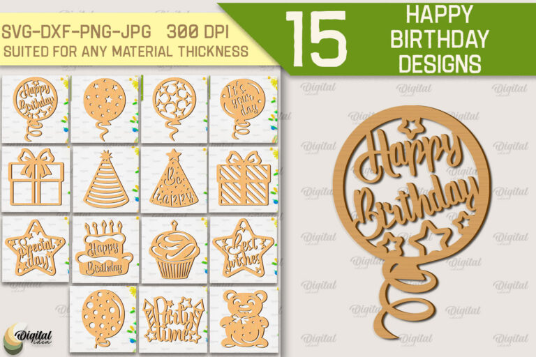 18 Laser Cut Birthday Party Decoration SVG Files