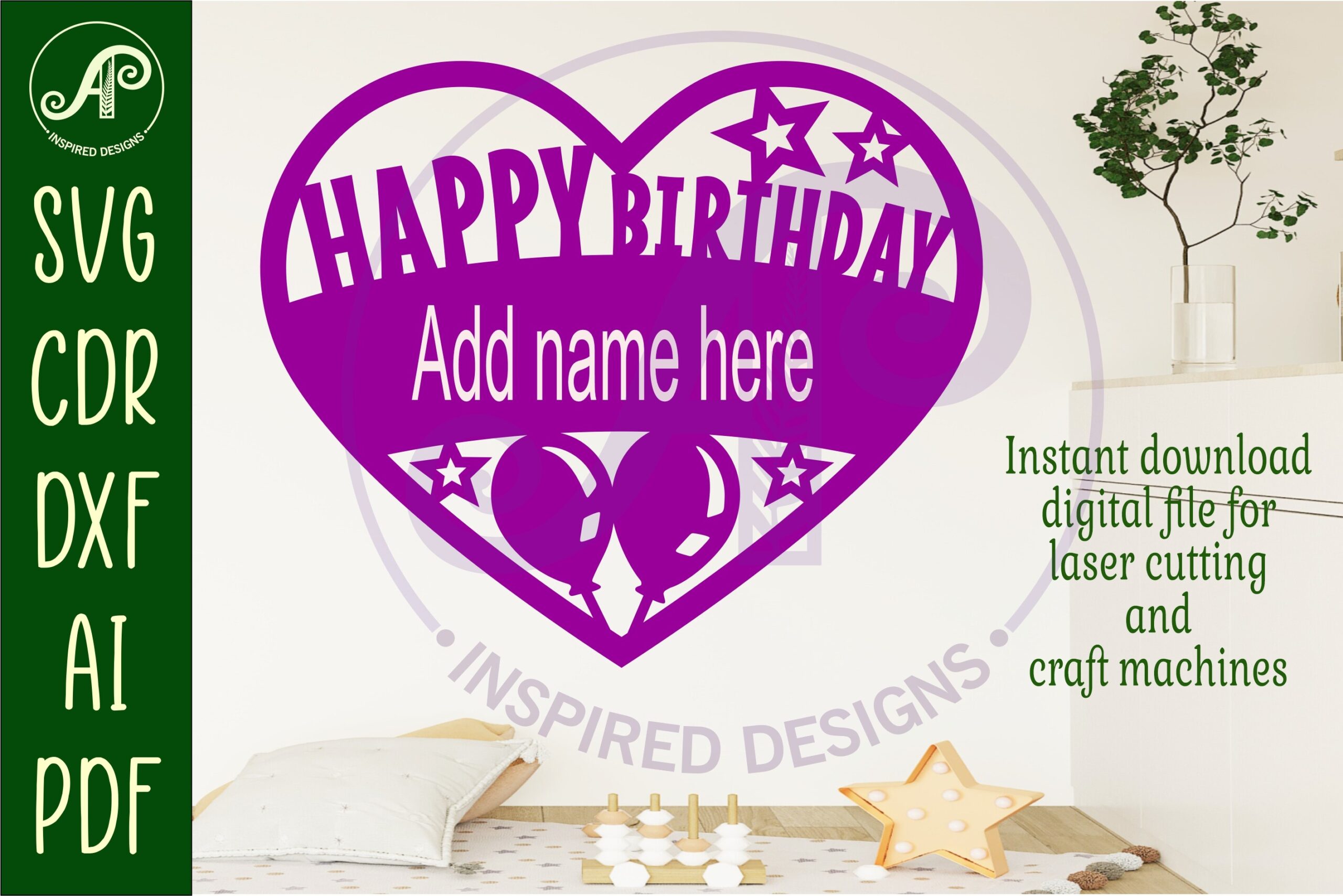 laser cut birthday wall decor svg happy birthday heart name wall art sign printable editable 2