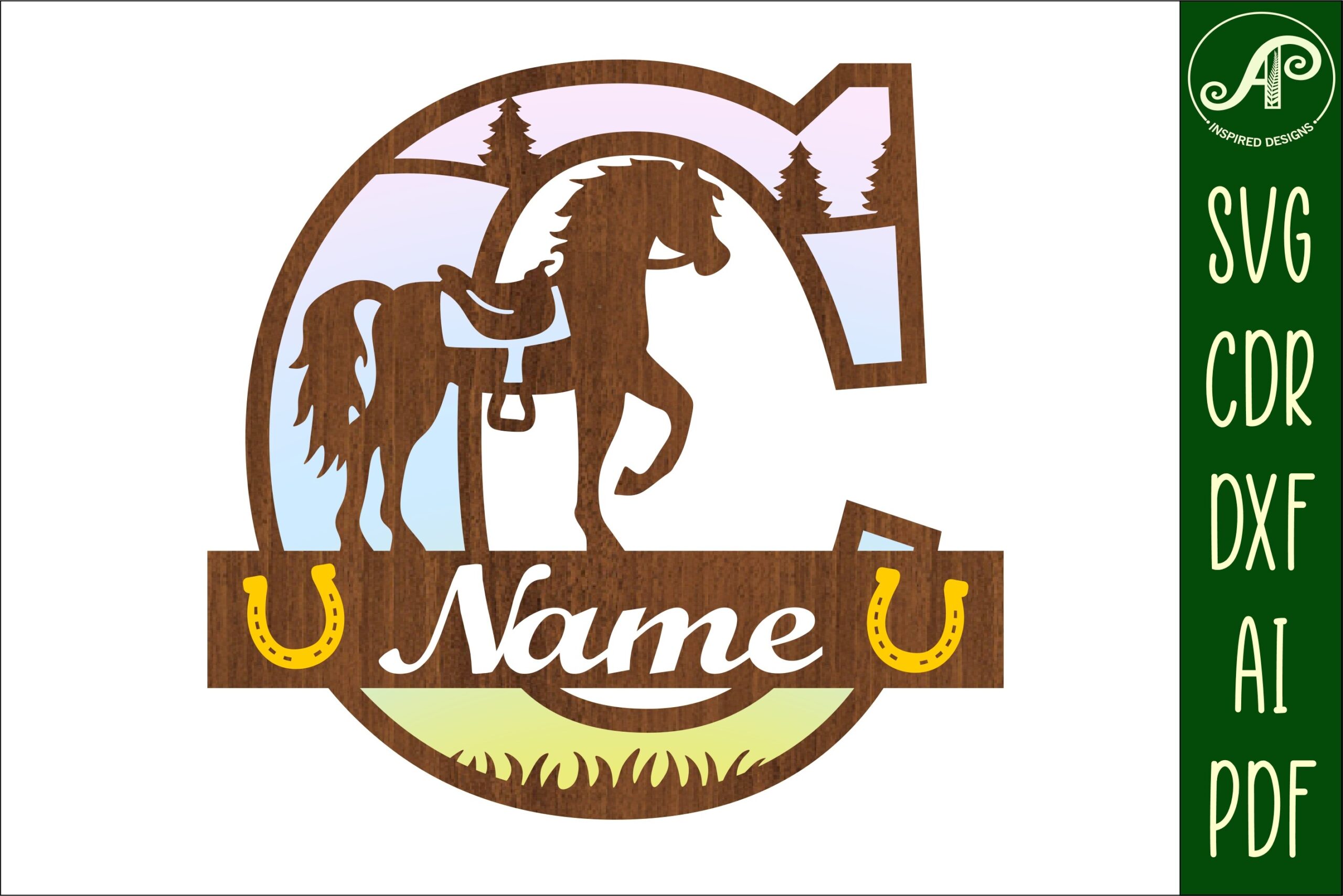 laser cut birthday name sign svg horse capital monogram letter c svg file printable editable 3