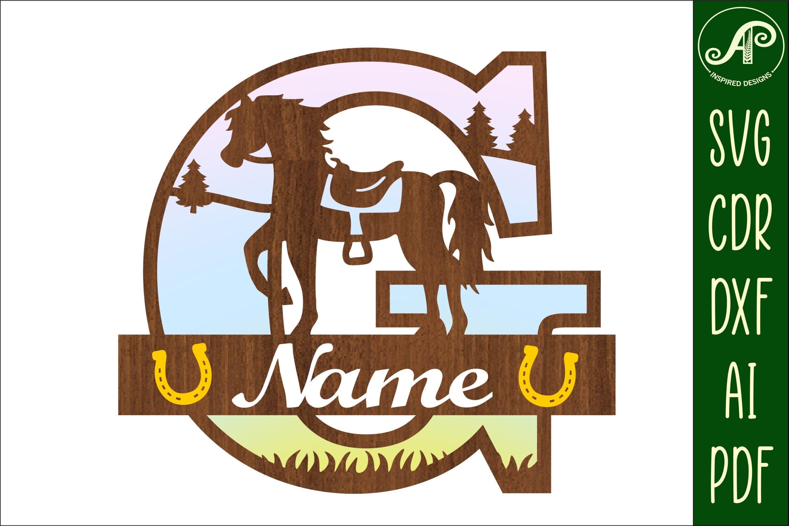 laser cut birthday name sign svg horse capital monogram letter g svg file printable editable 3